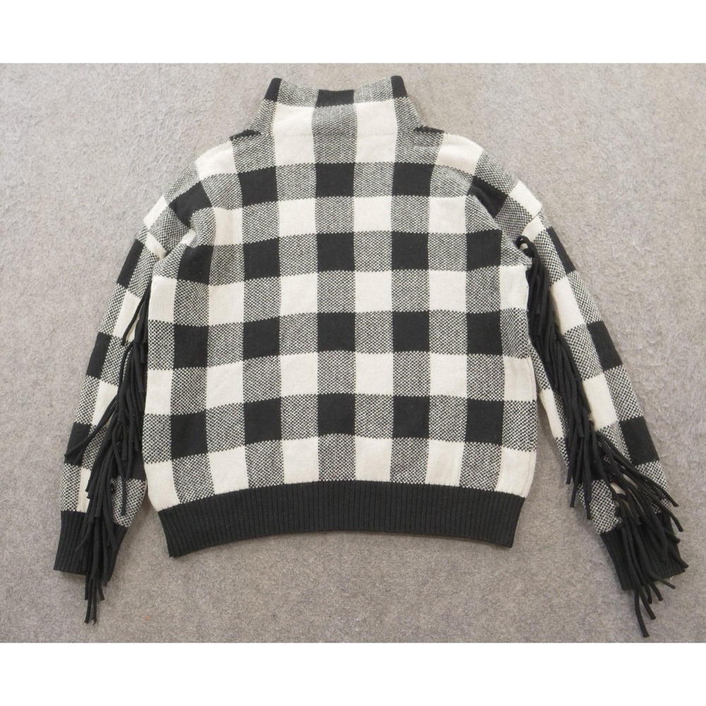 Ralph Lauren Sweater Womens Large Black Label Buffalo Plaid Wool Fringe Sleeve